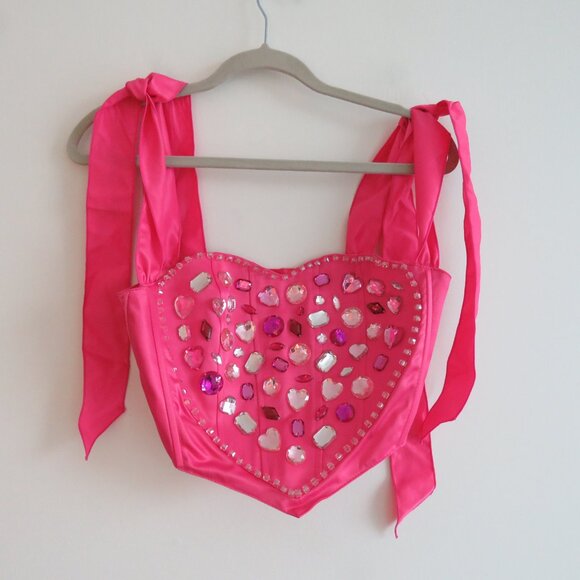 DOLLS KILL Sugar Thrillz Dazzle Me Pink Heart Jewelled Corset Top - Size S NWT - Picture 4 of 15